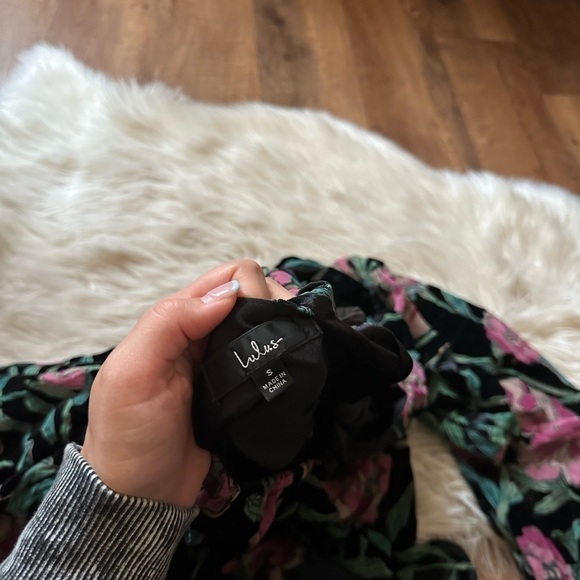 LULU’S Blissful Garden Black Floral Print Burnout Velvet Babydoll Dress - Picture 4 of 4